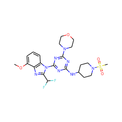 COc1cccc2c1nc(C(F)F)n2-c1nc(NC2CCN(S(C)(=O)=O)CC2)nc(N2CCOCC2)n1 ZINC000113914755