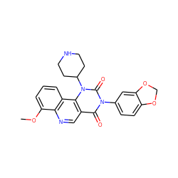 COc1cccc2c1ncc1c(=O)n(-c3ccc4c(c3)OCO4)c(=O)n(C3CCNCC3)c12 ZINC000117797092