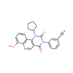 COc1cccc2c1ncc1c(=O)n(-c3cccc(C#N)c3)c(=O)n(C3CCCC3)c12 ZINC000117800763