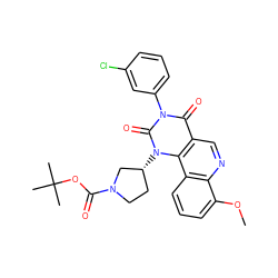 COc1cccc2c1ncc1c(=O)n(-c3cccc(Cl)c3)c(=O)n([C@@H]3CCN(C(=O)OC(C)(C)C)C3)c12 ZINC000117803968