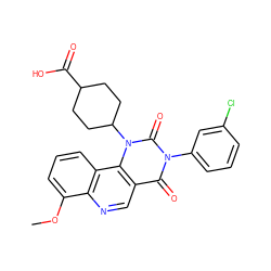 COc1cccc2c1ncc1c(=O)n(-c3cccc(Cl)c3)c(=O)n(C3CCC(C(=O)O)CC3)c12 ZINC000043206860