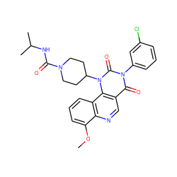 COc1cccc2c1ncc1c(=O)n(-c3cccc(Cl)c3)c(=O)n(C3CCN(C(=O)NC(C)C)CC3)c12 ZINC000043206867