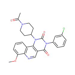 COc1cccc2c1ncc1c(=O)n(-c3cccc(Cl)c3)c(=O)n(C3CCN(C(C)=O)CC3)c12 ZINC000117809315