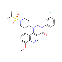 COc1cccc2c1ncc1c(=O)n(-c3cccc(Cl)c3)c(=O)n(C3CCN(S(=O)(=O)C(C)C)CC3)c12 ZINC000043206864