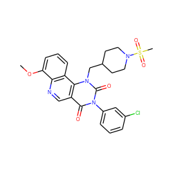 COc1cccc2c1ncc1c(=O)n(-c3cccc(Cl)c3)c(=O)n(CC3CCN(S(C)(=O)=O)CC3)c12 ZINC000117787584