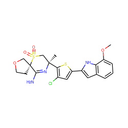 COc1cccc2cc(-c3cc(Cl)c([C@]4(C)CS(=O)(=O)[C@@]5(CCOC5)C(N)=N4)s3)[nH]c12 ZINC000207738175