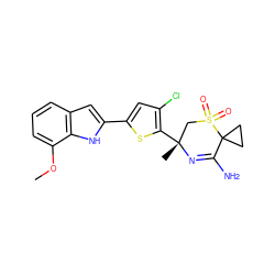 COc1cccc2cc(-c3cc(Cl)c([C@]4(C)CS(=O)(=O)C5(CC5)C(N)=N4)s3)[nH]c12 ZINC000207744305