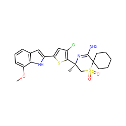 COc1cccc2cc(-c3cc(Cl)c([C@]4(C)CS(=O)(=O)C5(CCCCC5)C(N)=N4)s3)[nH]c12 ZINC000207731049