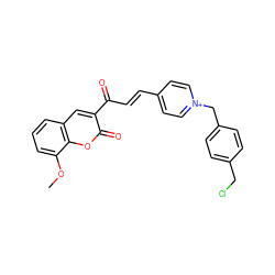 COc1cccc2cc(C(=O)/C=C/c3cc[n+](Cc4ccc(CCl)cc4)cc3)c(=O)oc12 ZINC000095562674