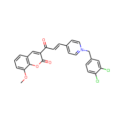 COc1cccc2cc(C(=O)/C=C/c3cc[n+](Cc4ccc(Cl)c(Cl)c4)cc3)c(=O)oc12 ZINC000095563465