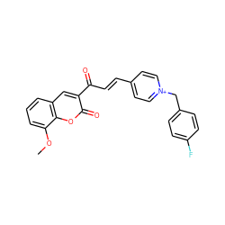 COc1cccc2cc(C(=O)/C=C/c3cc[n+](Cc4ccc(F)cc4)cc3)c(=O)oc12 ZINC000095559454