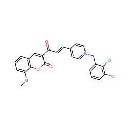 COc1cccc2cc(C(=O)/C=C/c3cc[n+](Cc4cccc(Cl)c4Cl)cc3)c(=O)oc12 ZINC000095558971