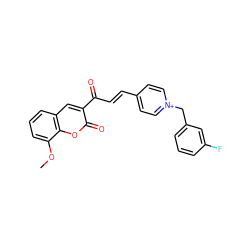 COc1cccc2cc(C(=O)/C=C/c3cc[n+](Cc4cccc(F)c4)cc3)c(=O)oc12 ZINC000095561871