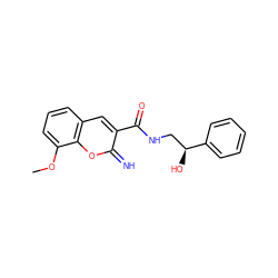 COc1cccc2cc(C(=O)NC[C@H](O)c3ccccc3)c(=N)oc12 ZINC000084670486