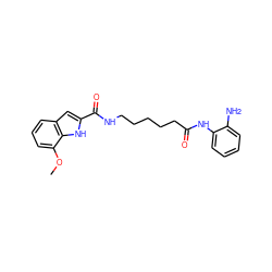 COc1cccc2cc(C(=O)NCCCCCC(=O)Nc3ccccc3N)[nH]c12 ZINC000117585524