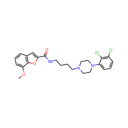 COc1cccc2cc(C(=O)NCCCCN3CCN(c4cccc(Cl)c4Cl)CC3)oc12 ZINC000013492671