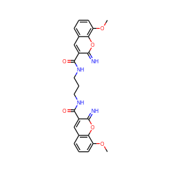 COc1cccc2cc(C(=O)NCCCNC(=O)c3cc4cccc(OC)c4oc3=N)c(=N)oc12 ZINC000084669363