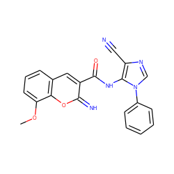 COc1cccc2cc(C(=O)Nc3c(C#N)ncn3-c3ccccc3)c(=N)oc12 ZINC000084714200