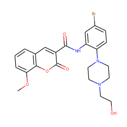 COc1cccc2cc(C(=O)Nc3cc(Br)ccc3N3CCN(CCO)CC3)c(=O)oc12 ZINC000014962088