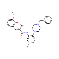 COc1cccc2cc(C(=O)Nc3cc(Br)ccc3N3CCN(Cc4ccccc4)CC3)c(=O)oc12 ZINC000014962081