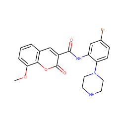 COc1cccc2cc(C(=O)Nc3cc(Br)ccc3N3CCNCC3)c(=O)oc12 ZINC000014962084