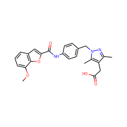 COc1cccc2cc(C(=O)Nc3ccc(Cn4nc(C)c(CC(=O)O)c4C)cc3)oc12 ZINC000169703175