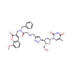 COc1cccc2cc(CN(Cc3ccccc3)C(=O)CNCc3cn([C@H]4C[C@H](n5cc(C)c(=O)[nH]c5=O)O[C@@H]4CO)nn3)c(=O)oc12 ZINC000095602833