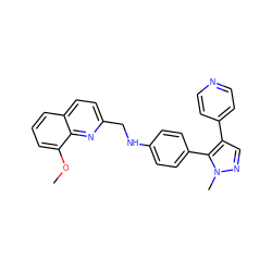 COc1cccc2ccc(CNc3ccc(-c4c(-c5ccncc5)cnn4C)cc3)nc12 ZINC000169326629