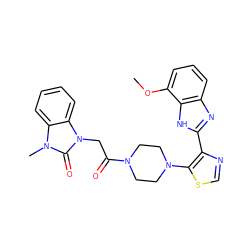 COc1cccc2nc(-c3ncsc3N3CCN(C(=O)Cn4c(=O)n(C)c5ccccc54)CC3)[nH]c12 ZINC000143832680