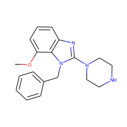 COc1cccc2nc(N3CCNCC3)n(Cc3ccccc3)c12 ZINC000013761047