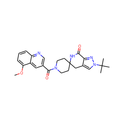 COc1cccc2ncc(C(=O)N3CCC4(CC3)Cc3cn(C(C)(C)C)nc3C(=O)N4)cc12 ZINC000199530310