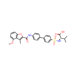 COc1cccc2oc(C(=O)Nc3ccc(-c4ccc(S(=O)(=O)N[C@H](C(=O)O)C(C)C)cc4)cc3)c(C)c12 ZINC000028527466