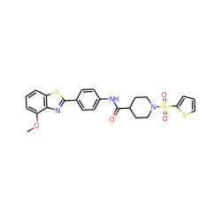 COc1cccc2sc(-c3ccc(NC(=O)C4CCN(S(=O)(=O)c5cccs5)CC4)cc3)nc12 ZINC000040861481