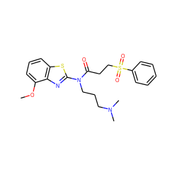 COc1cccc2sc(N(CCCN(C)C)C(=O)CCS(=O)(=O)c3ccccc3)nc12 ZINC000009151907