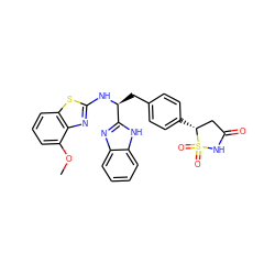 COc1cccc2sc(N[C@@H](Cc3ccc([C@@H]4CC(=O)NS4(=O)=O)cc3)c3nc4ccccc4[nH]3)nc12 ZINC000014952807