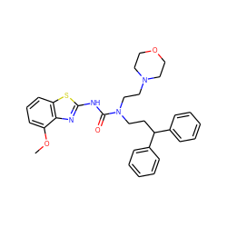 COc1cccc2sc(NC(=O)N(CCC(c3ccccc3)c3ccccc3)CCN3CCOCC3)nc12 ZINC000096258270