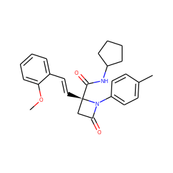 COc1ccccc1/C=C/[C@]1(C(=O)NC2CCCC2)CC(=O)N1c1ccc(C)cc1 ZINC000001380430
