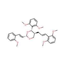 COc1ccccc1/C=C/[C@H]1OC[C@H](C/C=C/c2c(OC)cccc2OC)[C@@H](c2c(OC)cccc2OC)O1 ZINC000299835121