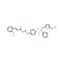 COc1ccccc1/C=C/C(=O)NC(=S)Nc1ccc(S(=O)(=O)N(Cc2ccc(CO)o2)c2ccccc2)cc1 ZINC001772651184