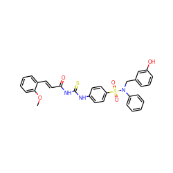 COc1ccccc1/C=C/C(=O)NC(=S)Nc1ccc(S(=O)(=O)N(Cc2cccc(O)c2)c2ccccc2)cc1 ZINC001772583385