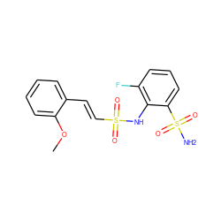 COc1ccccc1/C=C/S(=O)(=O)Nc1c(F)cccc1S(N)(=O)=O ZINC000144172287