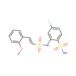 COc1ccccc1/C=C/S(=O)(=O)Nc1cc(F)ccc1S(N)(=O)=O ZINC000144171848