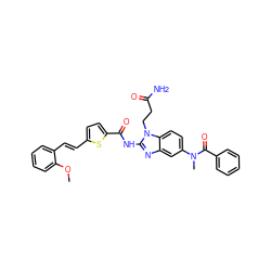 COc1ccccc1/C=C/c1ccc(C(=O)Nc2nc3cc(N(C)C(=O)c4ccccc4)ccc3n2CCC(N)=O)s1 ZINC000042805171