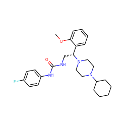 COc1ccccc1[C@@H](CNC(=O)Nc1ccc(F)cc1)N1CCN(C2CCCCC2)CC1 ZINC000028520671