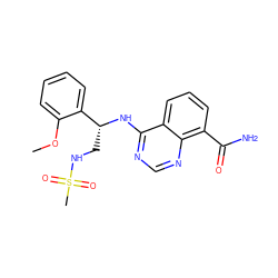 COc1ccccc1[C@@H](CNS(C)(=O)=O)Nc1ncnc2c(C(N)=O)cccc12 ZINC000114345882