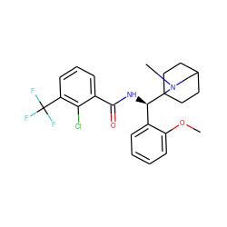 COc1ccccc1[C@@H](NC(=O)c1cccc(C(F)(F)F)c1Cl)C12CCC(CC1)CN2C ZINC000141491977