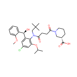 COc1ccccc1[C@@H](O)c1cc(Cl)cc(OC(C)C)c1N(CC(C)(C)C)C(=O)CCC(=O)N1CCC[C@H](C(=O)O)C1 ZINC000043151804