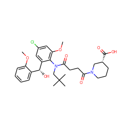 COc1ccccc1[C@@H](O)c1cc(Cl)cc(OC)c1N(CC(C)(C)C)C(=O)CCC(=O)N1CCC[C@@H](C(=O)O)C1 ZINC000072113034