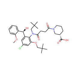 COc1ccccc1[C@@H](O)c1cc(Cl)cc(OCC(C)(C)C)c1N(CC(C)(C)C)C(=O)CCC(=O)N1CCC[C@H](C(=O)O)C1 ZINC000072114730