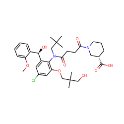 COc1ccccc1[C@@H](O)c1cc(Cl)cc(OCC(C)(C)CO)c1N(CC(C)(C)C)C(=O)CCC(=O)N1CCC[C@H](C(=O)O)C1 ZINC000072142751